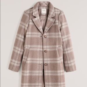 Abercrombie & Fitch Wool-Blend Dad Coat in Oatmeal Plaid